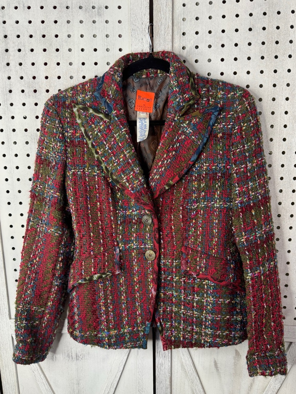 Christian Lacroix Bazaar Multicolor Boucle Blazer Fringe Trim Designer Jacket - Picture 3 of 14